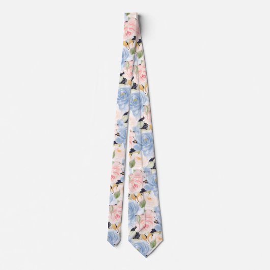 Waterverf bloemen Stusty Blue Dusty Pink Roses Stropdas (Achterkant)