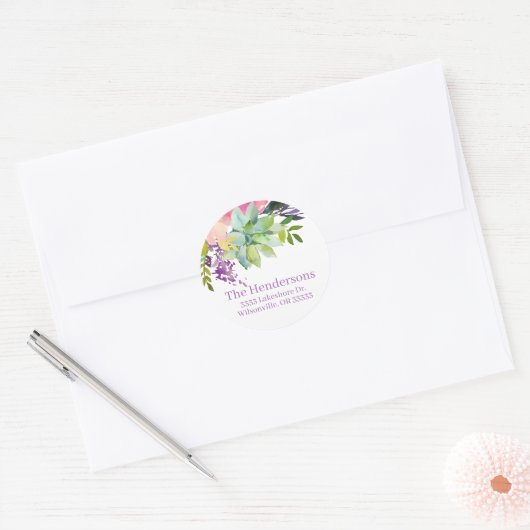 Waterverf Bloemen Succulent Boho Retouradres Ronde Sticker (Envelop)