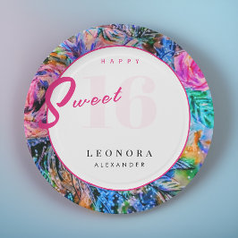 Waterverf Bloemen Sweet Sixteen 16 Roze Papieren Bordje