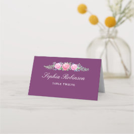 Waterverf Bloemen Tafelnaam Nummer Dark Magenta Plaatskaartje