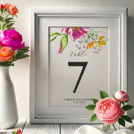 Waterverf Bloemen Tafelnummer Kaarten<br><div class="desc">Deze trouwtafel nummerkaarten zijn voorzien van waterverf bloemen in multi kleur tinten van roze,  sinaasappel en lila. Gebruik de sjabloon velden aan te passen met uw tabelnummers,  namen en trouwdatum. Ga naar www.zazzle.com/dotellabelle Waterverf kunst en design van Victoria Grigaliunas om de bijpassende bruidsbriefpapier suite te bekijken</div>