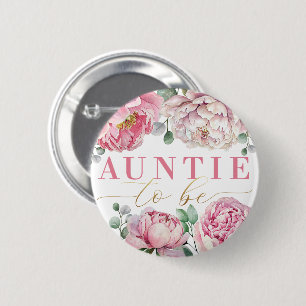 Waterverf Bloemen "Tante to Be" Baby shower Ronde Button 5,7 Cm