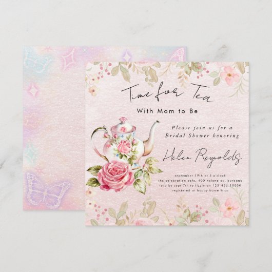 Waterverf Bloemen Tea Party Baby shower Kaart (Voorkant / Achterkant)