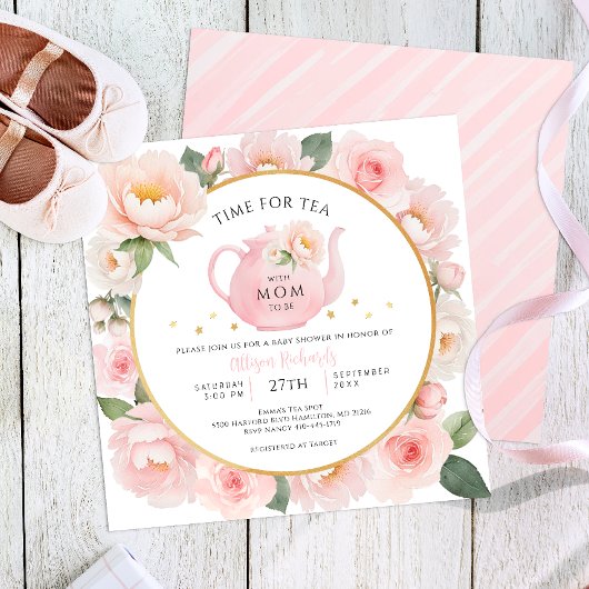 Waterverf Bloemen Tea Party Baby shower Uitnodigen Kaart