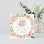 Waterverf Bloemen Tea Party Baby shower Uitnodigen Kaart (Staand voorkant)