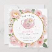 Waterverf Bloemen Tea Party Baby shower Uitnodigen Kaart (Voorkant)