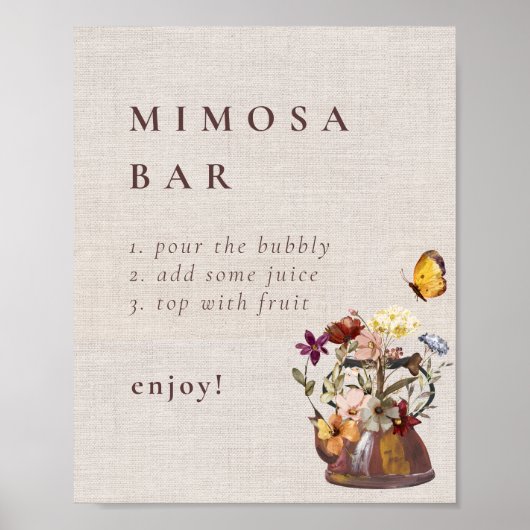 Waterverf Bloemen Tea Party Mimosa Bar Sign Poster (Voorkant)