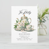 Waterverf Bloemen Teacup Tea Party Kaart (Staand voorkant)