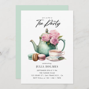 Waterverf Bloemen Teacup Tea Party Kaart