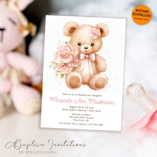 Waterverf Bloemen Teddy Bear Meisje Dop Kaart