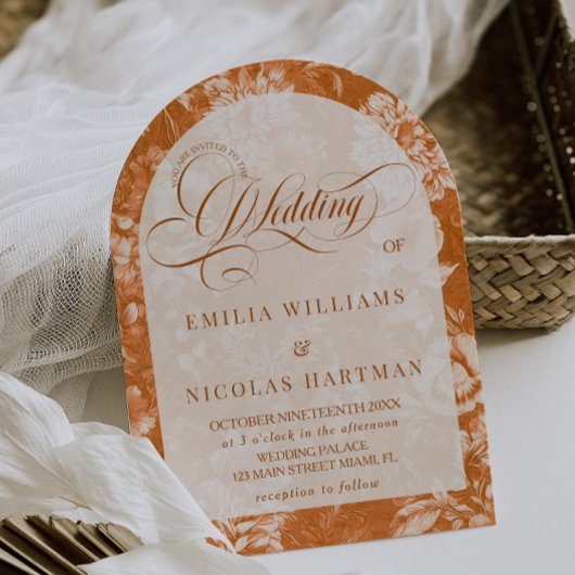 Waterverf Bloemen Terracotta Neutraal Huwelijk Kaart