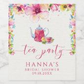 Waterverf Bloemen Thee Feestje Wijn Etiket (Enkel label)