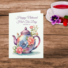  Waterverf Bloemen Theepot Nationale Hot Tea Notitiekaartje