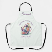  Waterverf Bloemen Theepot Nationale Hot Tea Schort (Voorkant)