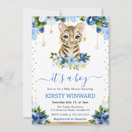 Waterverf Bloemen Tijger Cub Boy Baby shower Kaart (Voorkant)