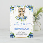 Waterverf Bloemen Tijger Cub Boy Baby shower Kaart (Staand voorkant)