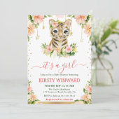 Waterverf Bloemen Tijger Cub Meisje Baby shower Kaart (Staand voorkant)