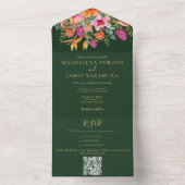 Waterverf Bloemen Tropisch Groen Roze & Sinaasappe All In One Uitnodiging (Binnen)