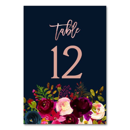 Waterverf Bloemen Trouwen Roos Gouden Tafel Nummer Kaart (Achterkant)