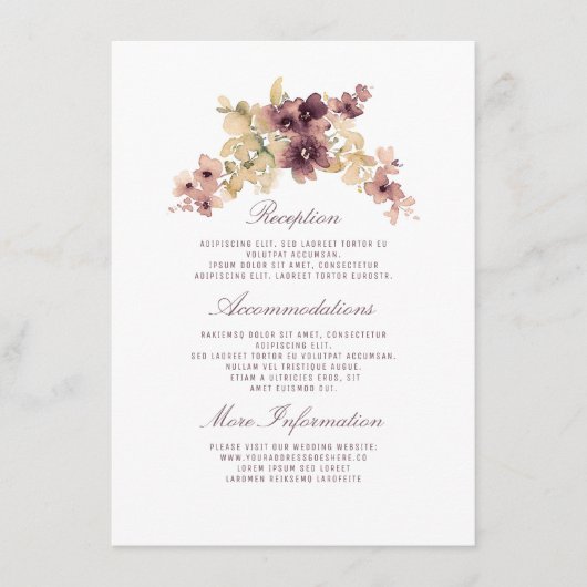 Waterverf Bloemen Trouwinformatie Informatiekaartje (Voorkant)