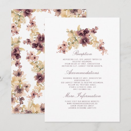 Waterverf Bloemen Trouwinformatie Informatiekaartje (Voorkant / Achterkant)