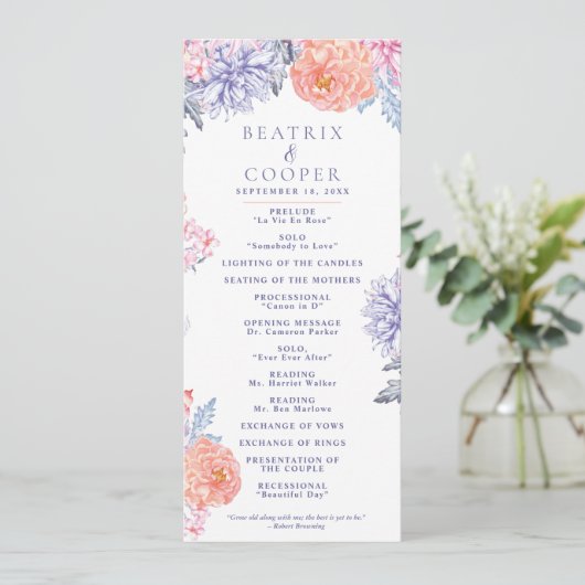 Waterverf Bloemen Tuin Bloemen | Bruiloft Programmakaart (Staand voorkant)