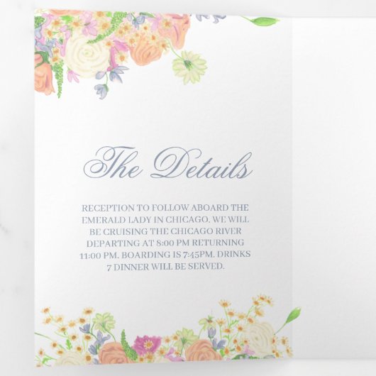 Waterverf Bloemen Tuin Party Crest Bruiloft Drieluik Uitnodiging (Binnenzijde eerst)