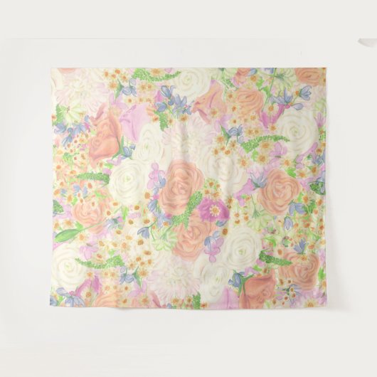 Waterverf Bloemen Tuin Party Crest Bruiloft Wandkleed (Voorkant (horizontaal))