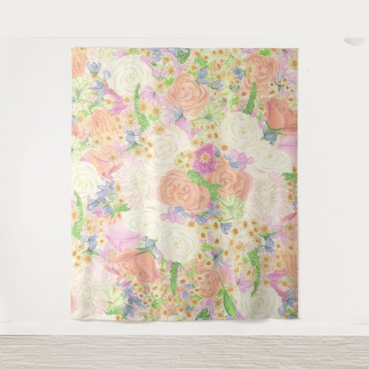 Waterverf Bloemen Tuin Party Crest Bruiloft Wandkleed (Voorkant)