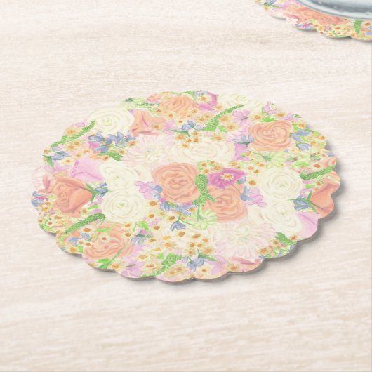 Waterverf Bloemen Tuin Party Crest Kartonnen Onderzetters (Gekanteld)