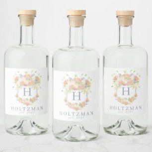 Waterverf Bloemen Tuin Party Crest Likeurfles Etiket