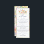 Waterverf Bloemen Tuin Party Crest Menu<br><div class="desc">Betover uw gasten met een avond in de tuin en deze prachtige waterverf bloemenbruiloft crest menu's. Elk inzetstuk is heerlijk kleurrijker dan het volgende. Met poppen blauw, perzik, roze, groen en crème is elk elegant en grillig detail van uw dag heerlijk op elkaar afgestemd. Ga voor meer werk en meer...</div>