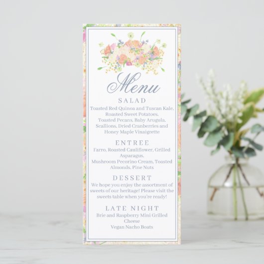 Waterverf Bloemen Tuin Party Crest Menu (Staand voorkant)