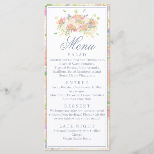 Waterverf Bloemen Tuin Party Crest Menu (Voorkant)