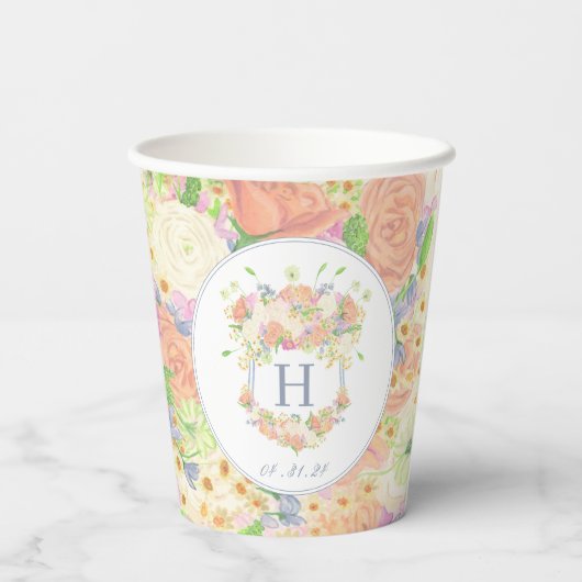 Waterverf Bloemen Tuin Party Crest Papieren Bekers (Achterkant)