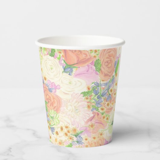 Waterverf Bloemen Tuin Party Crest Papieren Bekers (Achterkant)