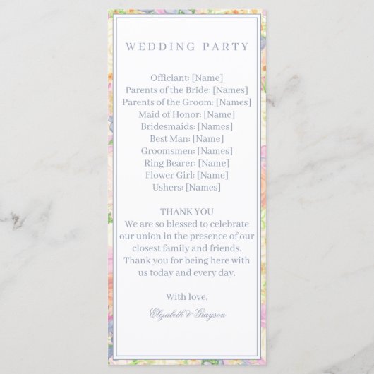 Waterverf Bloemen Tuin Party Crest Programma (Achterkant)