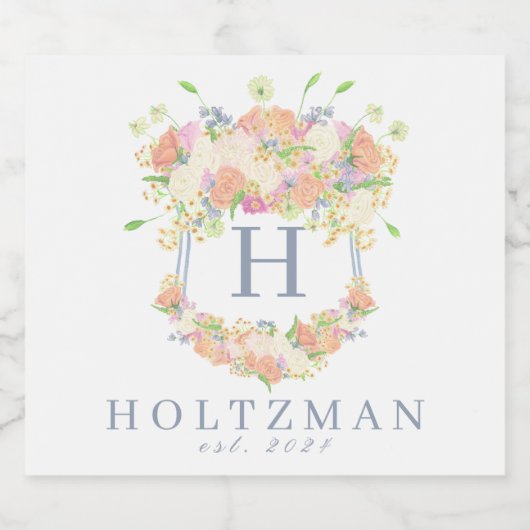 Waterverf Bloemen Tuin Party Crest Sparkling Wijnetiket (Enkel label)