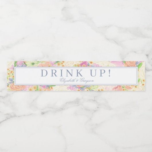 Waterverf Bloemen Tuin Party Crest Waterfles Etiket (Enkel label)