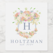 Waterverf Bloemen Tuin Party Crest Wijn Etiket (Enkel label)