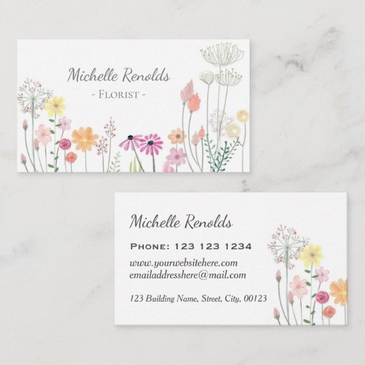  Waterverf bloemen tuinbouwer Visitekaartje (Voorkant / Achterkant)