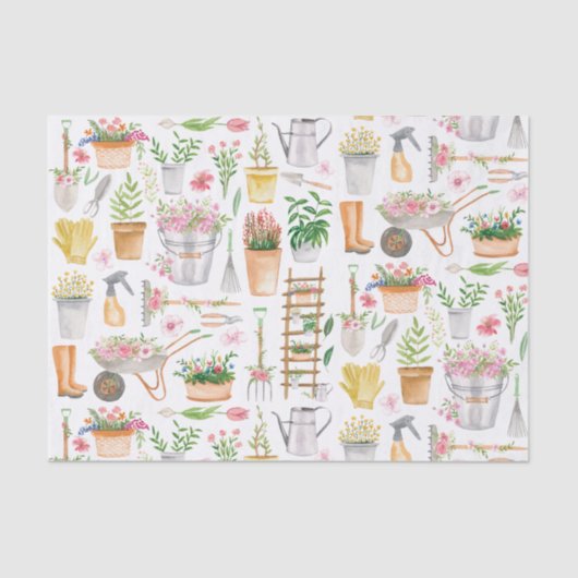 Waterverf Bloemen Tuingereedschap Tuinpatroon Tissuepapier (Voorkant)