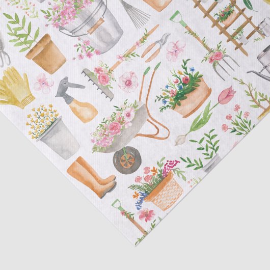 Waterverf Bloemen Tuingereedschap Tuinpatroon Tissuepapier (Detail)