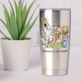 Waterverf Bloemen Tuinieren Gereedschap en Funny Q Geïsoleerde Drinkbeker