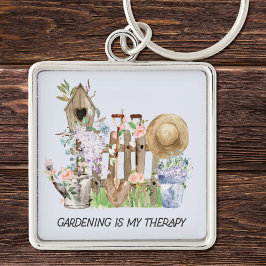 Waterverf Bloemen Tuinieren Gereedschap en Funny Q Sleutelhanger