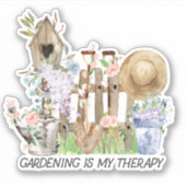 Waterverf Bloemen Tuinieren Gereedschap en Funny Q Sticker (Voorkant)