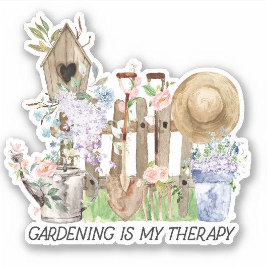 Waterverf Bloemen Tuinieren Gereedschap en Funny Q Sticker (Voorkant)