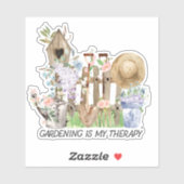 Waterverf Bloemen Tuinieren Gereedschap en Funny Q Sticker (Vel)