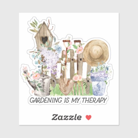 Waterverf Bloemen Tuinieren Gereedschap en Funny Q Sticker (Vel)