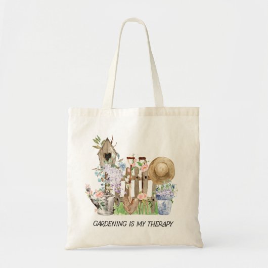 Waterverf Bloemen Tuinieren Gereedschap en Funny Q Tote Bag (Voorkant)